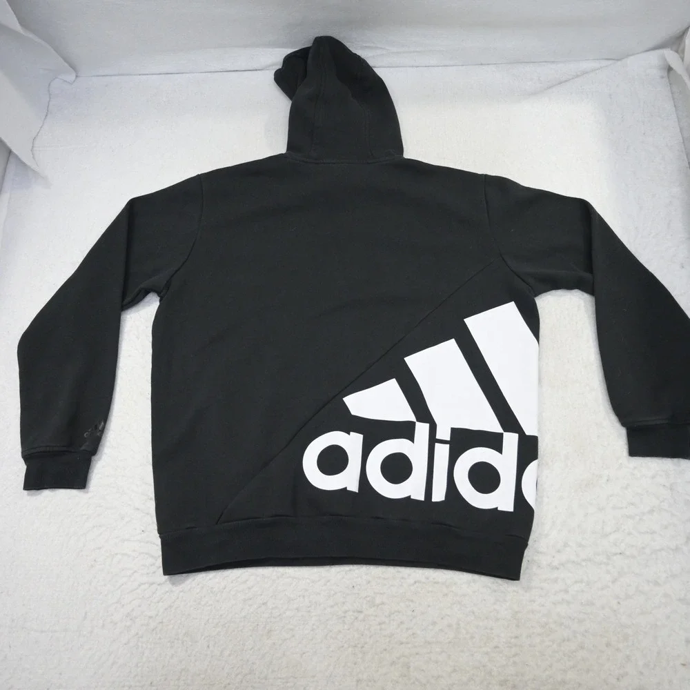 Adidas Big Logo Hoodie Mens Small Oversized Fit Black Pullover Big Graphic
